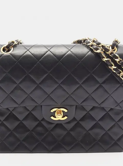 Chanel Classic Medium Black Lambskin Leather Shoulder Bag