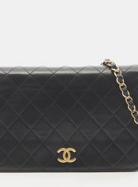 Chanel Matelasse Full Flap Black Lambskin Leather Shoulder Bag