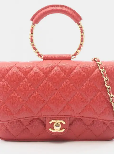 Chanel In The Loop Medium Red Quilted Lambskin Leather Top Handle Bag