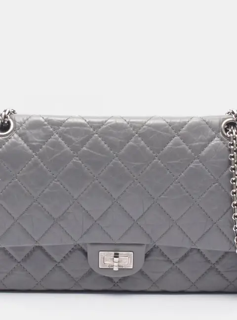Chanel 2.55 Matelasse Double Flap Gray Calfskin Leather Shoulder Bag