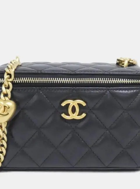 Chanel Sweetheart Small Vanity Case Black Lambskin Leather Shoulder Bag