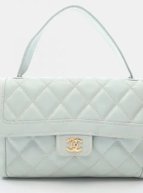 Chanel Wild Stitch Medium Light Blue Calfskin Leather Top Handle Flap Bag