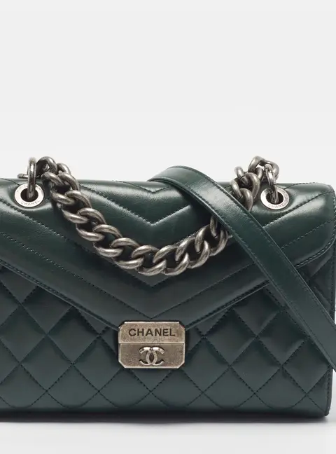 Chanel Mad About Quilting Flap Green Leather Bag