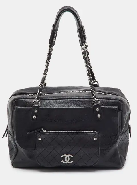 Chanel Pocket in the City Black Caviar Leather Shoulder Bag