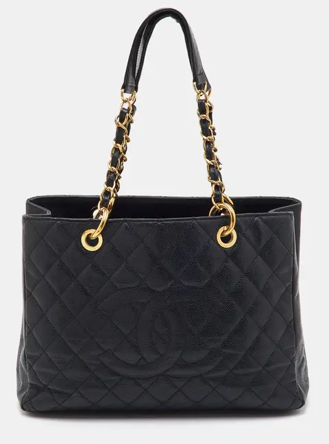 Chanel GST Black Quilted Caviar Leather Grand Shopping Tote