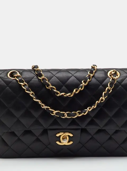 Chanel Classic Medium Black Quilted Leather Double Flap Bag