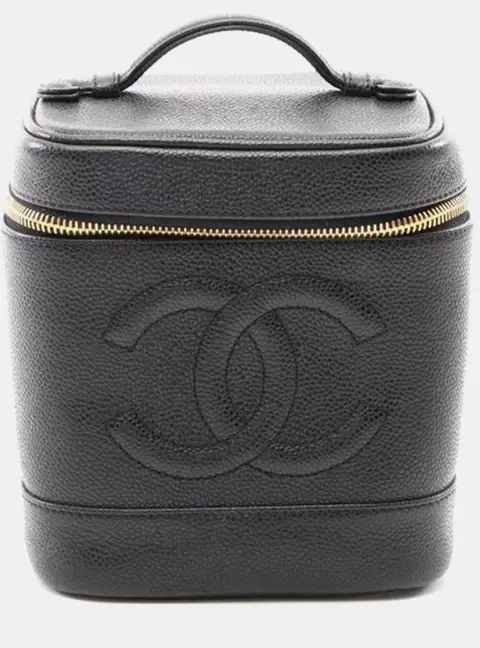 Chanel Timeless CC Medium Black Caviar Leather Top Handle Vanity Bag