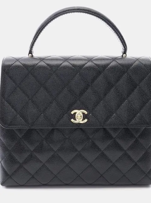 Chanel Kelly Medium Black Caviar Skin Top Handle Bag