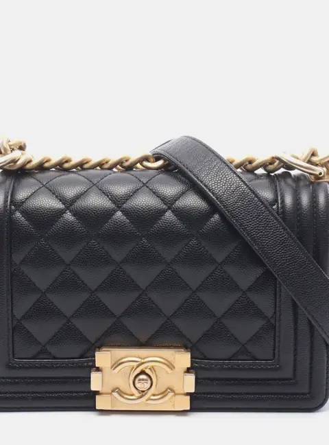Chanel Boy Small Black Grained Calfskin Leather Flap Bag