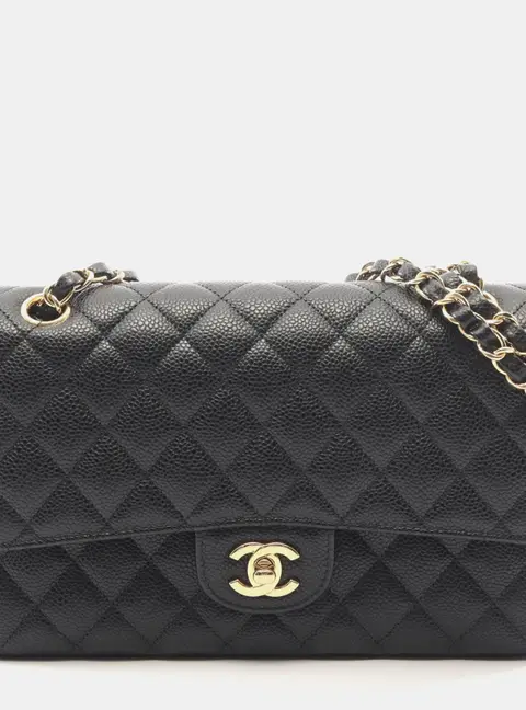 Chanel Classic Double Flap Black Caviar Leather Shoulder Bag