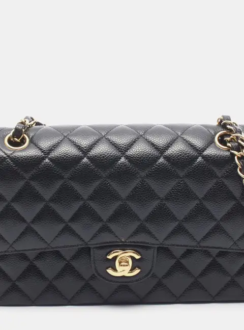 Chanel Classic Double Flap Medium Black Caviar Leather Shoulder Bag