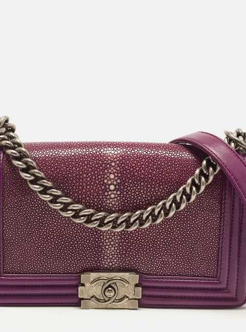 Chanel Boy Flap Medium Purple Leather and Stingray Bag