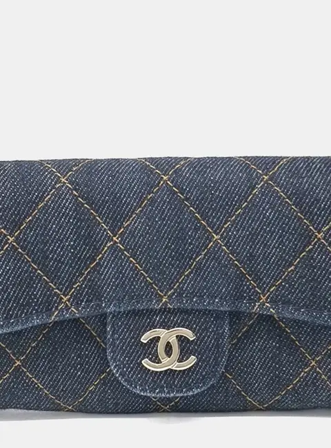 Chanel Quilted Blue Denim Card Holder Bag