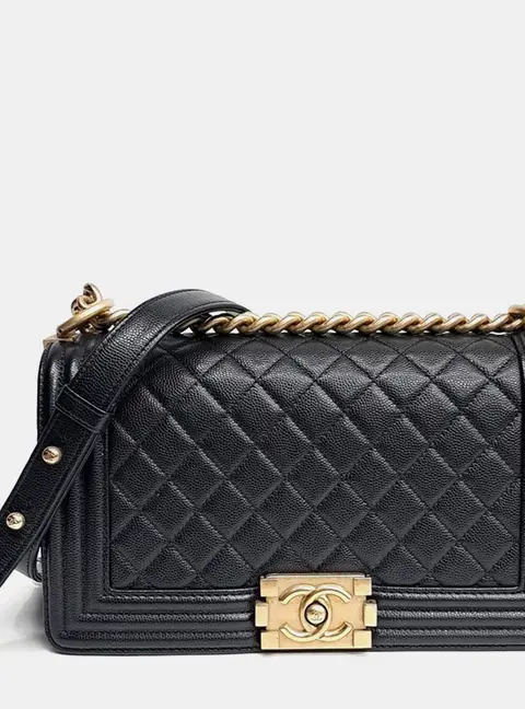 Chanel Black Caviar Leather Boy Bag Medium