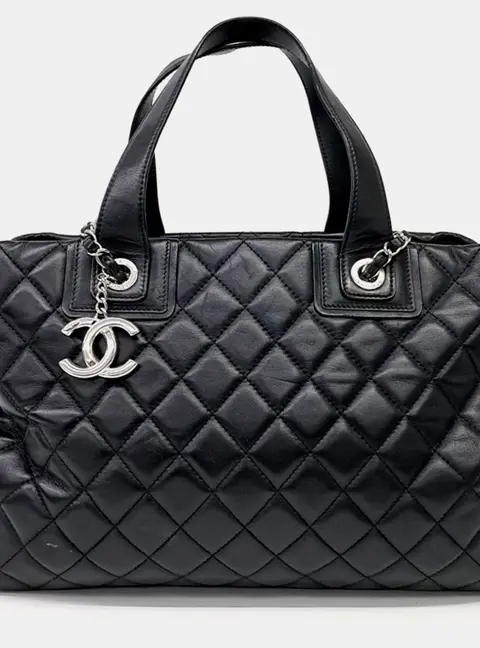 Chanel CC Black Leather Tote and Shoulder Bag
