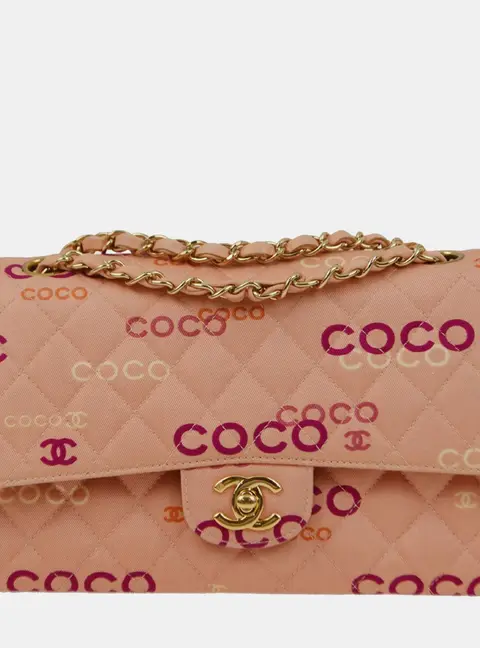 Chanel Coco Classic Double Flap Medium Pink Canvas Shoulder Bag