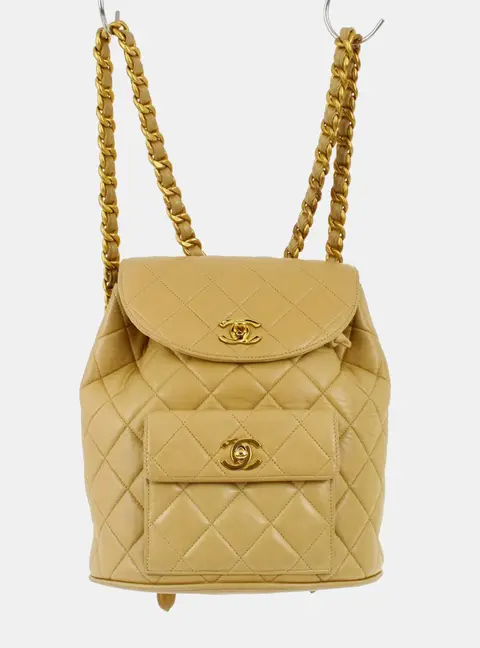 Chanel Duma Large Beige Lambskin Leather Backpack Bag