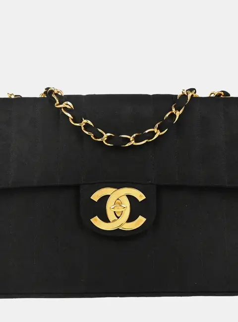 Chanel Mademoiselle Jumbo Black Cotton Single Flap Shoulder Bag