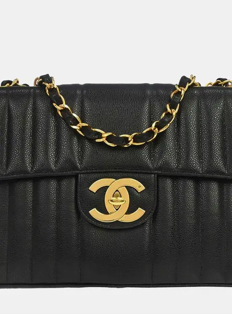 Chanel Jumbo Mademoiselle Classic Flap Black Caviar Leather Shoulder Bag