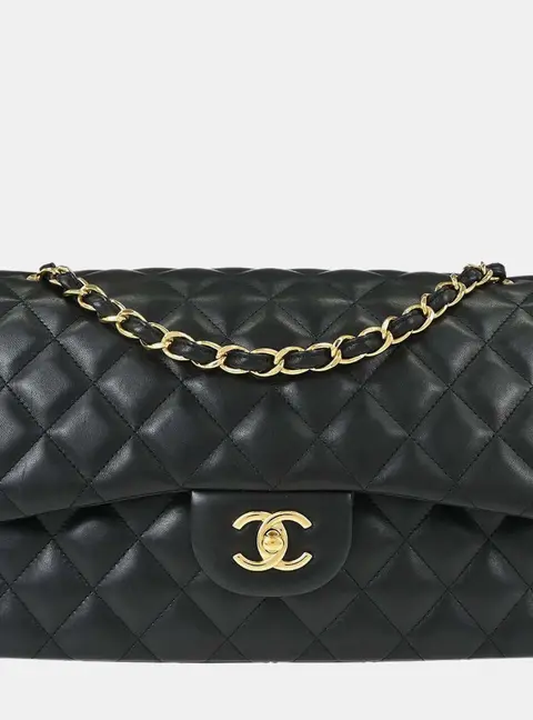Chanel Classic Jumbo Black Lambskin Leather Shoulder Bag