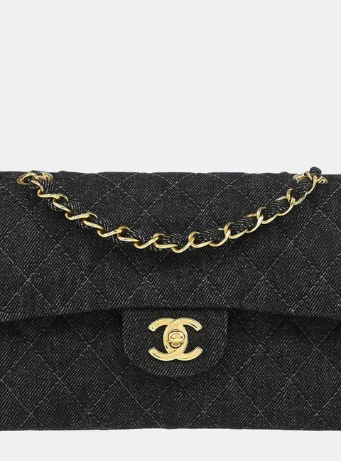 Chanel Classic Double Flap Small Black Denim Shoulder Bag