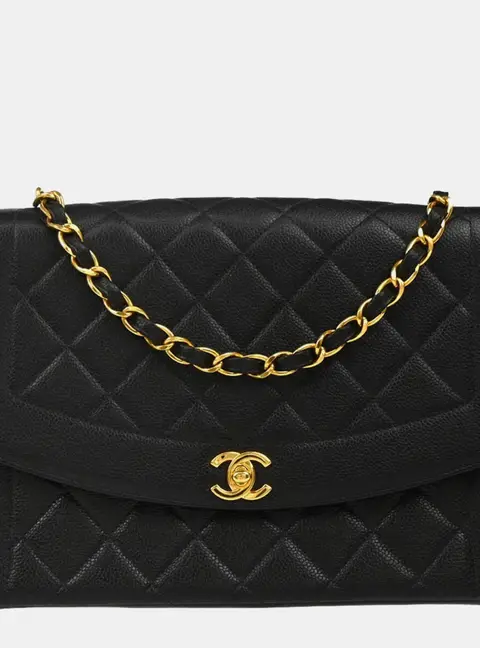 Chanel Vintage Diana Medium Black Caviar Leather Flap Shoulder Bag