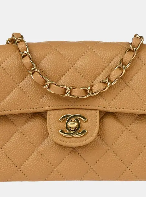Chanel Classic Square Mini Beige Caviar Leather Shoulder Bag