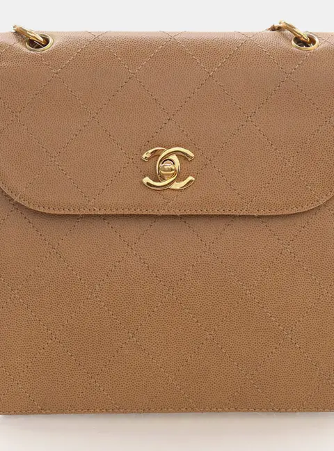 Chanel Vintage Caviar Diamond Stitch Beige Grained Caviar Leather Shoulder Bag