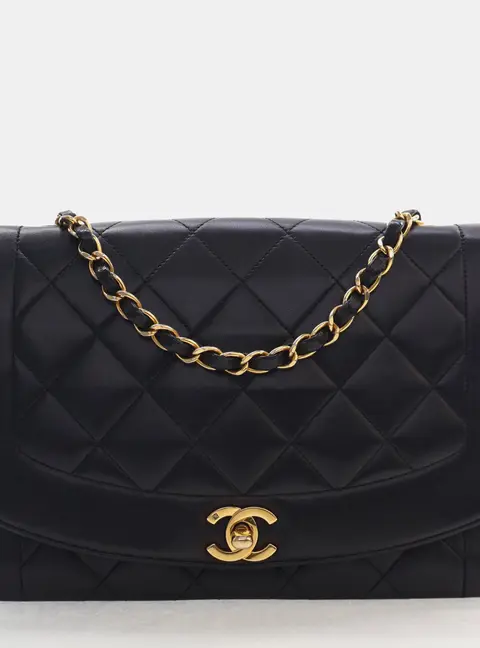 Chanel Vintage Diana Medium Black Lambskin Leather Flap Shoulder Bag
