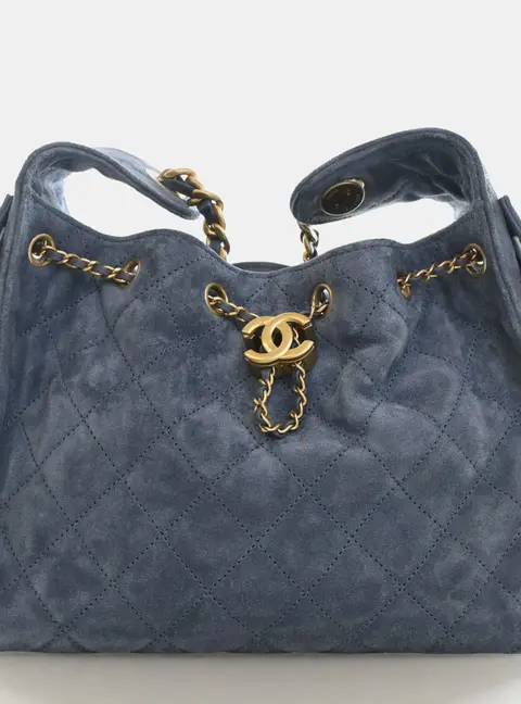 Chanel Small 25 Hobo Blue Quilted Suede Chain Shoulder Bag