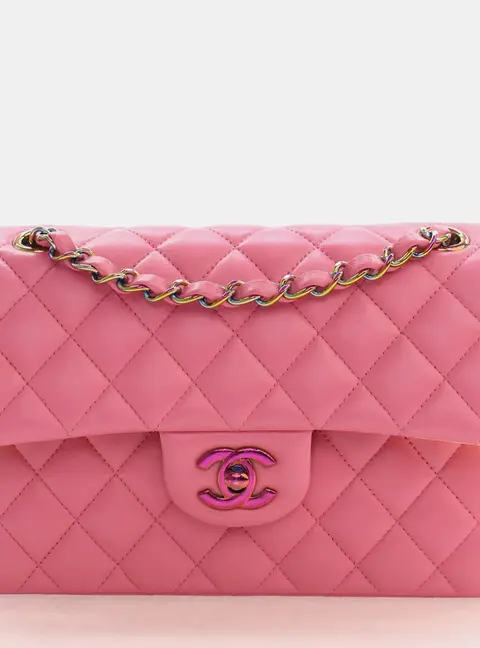 Chanel 21P Classic Double Flap Small Pink Quilted Lambskin Shoulder Bag