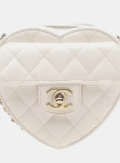 Chanel CC in Love Heart Small White Lambskin Crossbody Bag