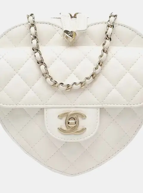 Chanel CC In Love Heart Large White Lambskin Leather Shoulder Bag