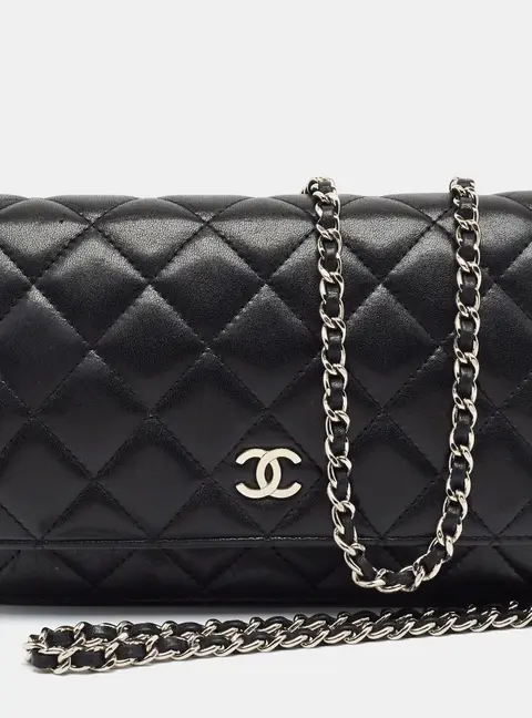 Chanel Classic Black Quilted Leather Wallet On Chain