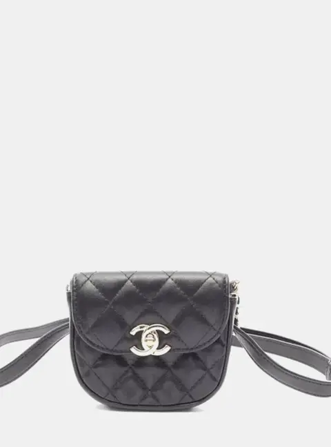 Chanel Matelasse Mini Black Lambskin Leather Waist Bag