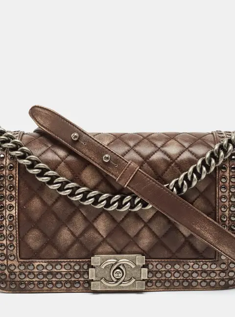 Chanel Faded Studs Boy Flap Medium Brown Quilted Leather Bag