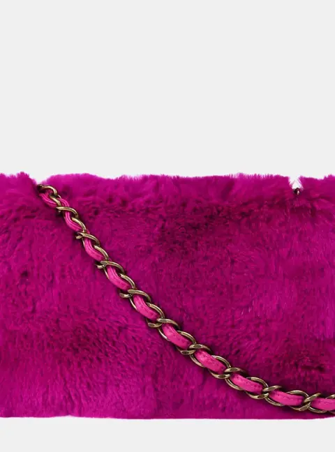 Chanel Vintage 2000 -2001 Fuchsia Lapin Rabbit Fur Lambskin Leather Chain Shoulder Bag