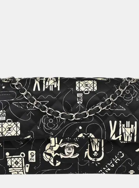 Chanel Airline Medium Black Satin Shoulder Bag