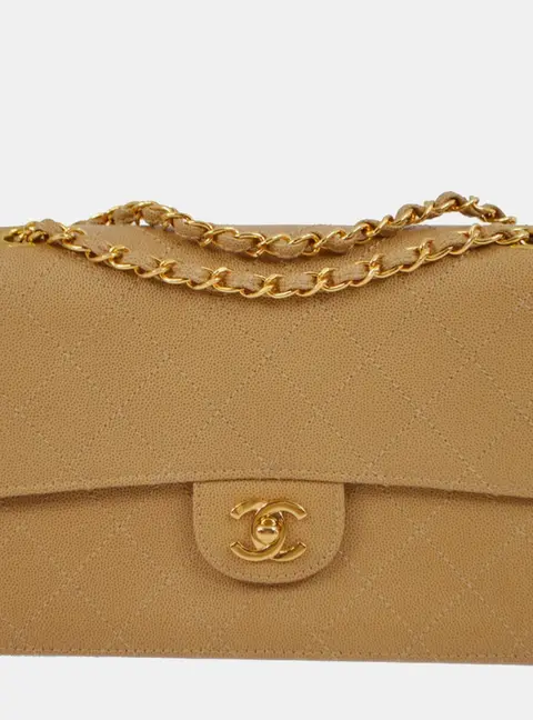 Chanel Classic Flap Medium Beige Caviar Leather Shoulder Bag