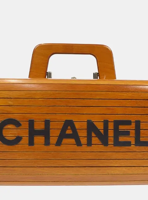 Chanel Vintage 1994 Wood Lambskin Leather Top Handle Vanity Bag