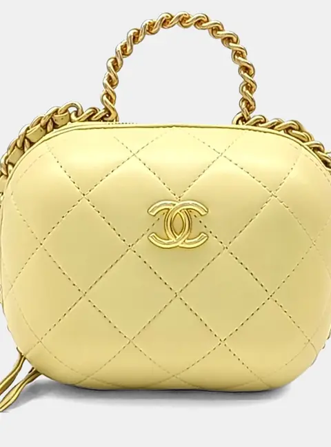 Chanel Yellow Leather Top Handle Chain Crossbody Bag
