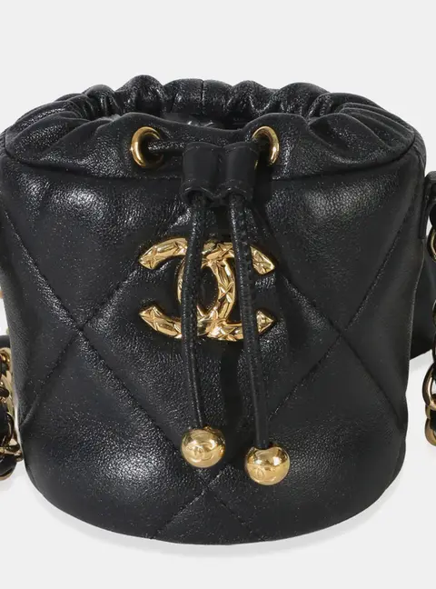 Chanel Quilted Micro Black Lambskin Leather Bucket Bag