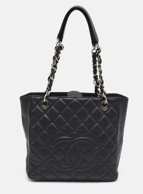 Chanel Petite Shopper Black Quilted Caviar Leather Tote