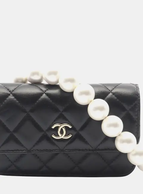 Chanel Matelasse Pearl Chain AP1838 Mini Black Lambskin Shoulder Bag