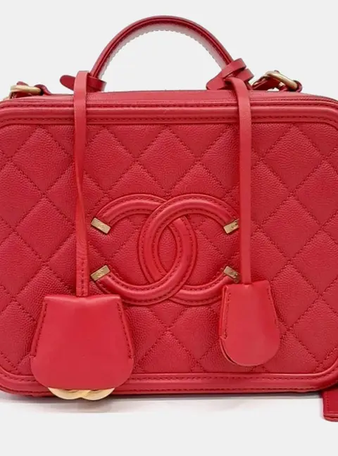 Chanel Red Leather Caviar Cosmetic Tote and Shoulder Bag