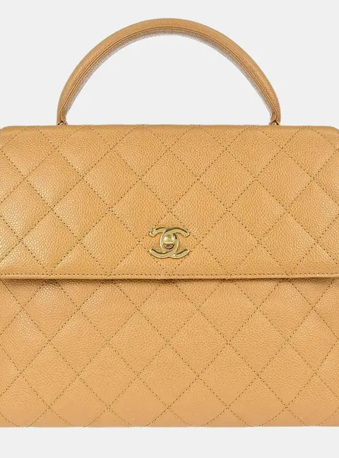 Chanel Vintage Kelly Medium Beige Caviar Leather Top Handle Bag
