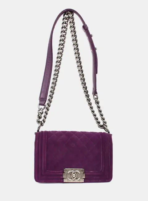 Chanel Boy Small Purple Quilted Velvet Shoulder Bag