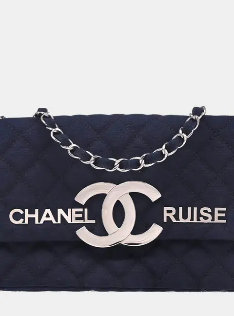 Chanel Cruise Line 23 Navy Canvas Chain Shoulder Bag