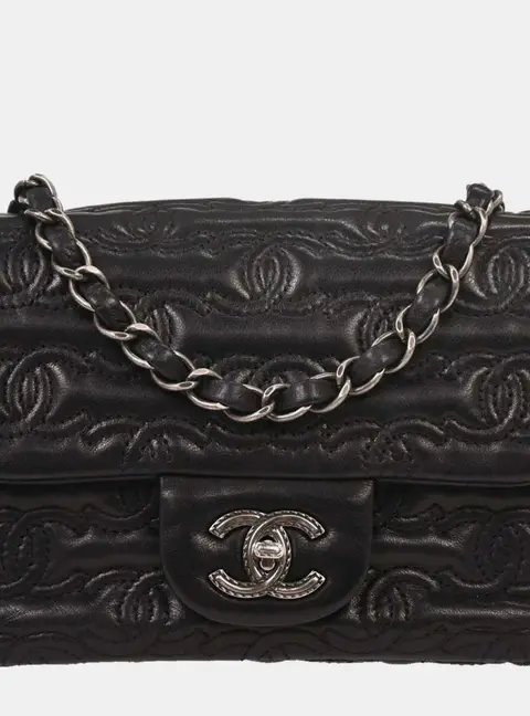 Chanel Mini Square Flap 17 Black Lambskin Embroidered CC Crossbody Bag