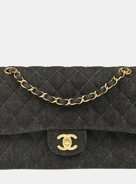 Chanel Classic Double Flap Medium Black Denim Shoulder Bag